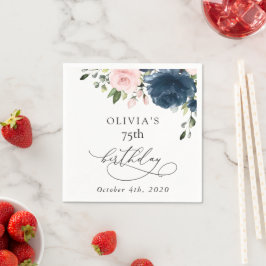 Navy Blue Flowers, Pink Flowers, Boho, Birthday スタンダードカクテルナプキン