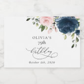 Navy Blue Flowers, Pink Flowers, Boho, Birthday スパークリングワインラベル (シングルラベル)