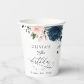 Navy Blue Flowers, Pink Flowers, Boho, Birthday 紙コップ (正面)