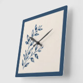 Navy Blue Foliage Minimalist Square Clock スクエア壁時計 (傾斜)