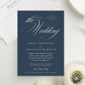 Navy Blue Formal Elegant Calligraphy The Wedding 招待状