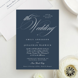 Navy Blue Formal Elegant Calligraphy The Wedding 招待状