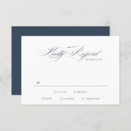 Navy Blue Formal Elegant Calligraphy Wedding 出欠カード