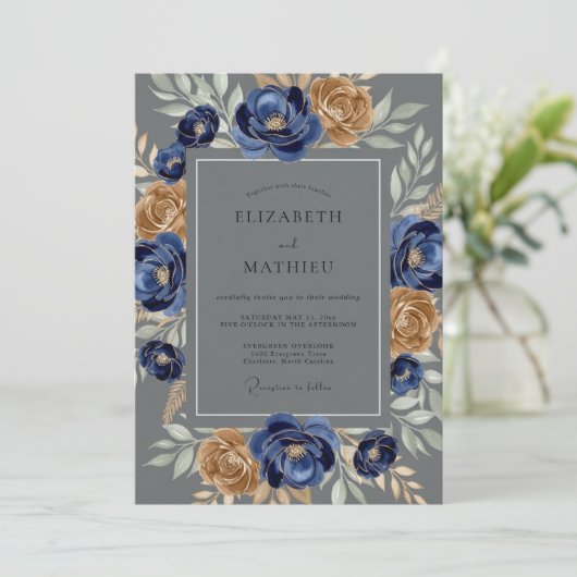 Navy Blue Formal Winter Wedding 招待状 (スタンド正面)