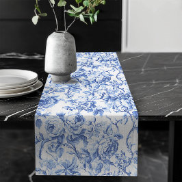 Navy Blue French Toile Roses Floral Table Runner ロングテーブルランナー