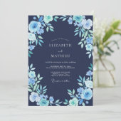 Navy Blue Frosty Botanical Wedding 招待状 (スタンド正面)