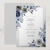Navy Blue Frosty Winter Wedding 招待状 (正面/裏面)