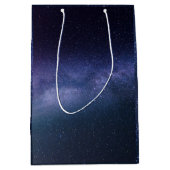 Navy Blue Galaxy Starry Night Stars Modern  ミディアムペーパーバッグ (正面)