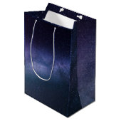 Navy Blue Galaxy Starry Night Stars Modern  ミディアムペーパーバッグ (正面アングル)