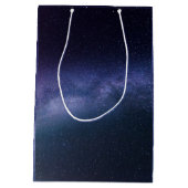 Navy Blue Galaxy Starry Night Stars Modern  ミディアムペーパーバッグ (裏面)