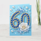 Navy Blue Gems White Rose and Pearls 60th Birthday カード (正面)