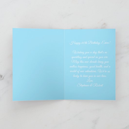 Navy Blue Gems White Rose and Pearls 60th Birthday カード (内部)