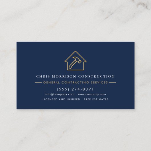 Navy Blue General Contractor QR Code 名刺 (正面)