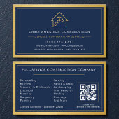 Navy Blue General Contractor QR Code Gold Metallic 名刺