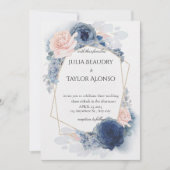 Navy Blue Geometric Floral Wedding Invitation 招待状 (正面)