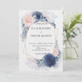 Navy Blue Geometric Floral Wedding Invitation 招待状 (スタンド正面)