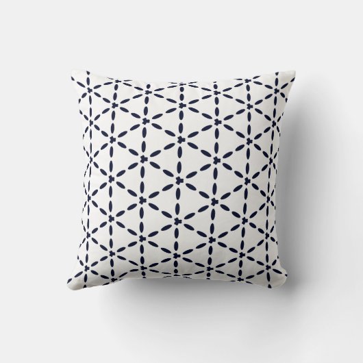 Navy Blue Geometric Pattern on White クッション (裏面)