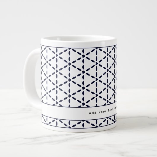Navy Blue Geometric Pattern on White ジャンボコーヒーマグカップ (正面左)