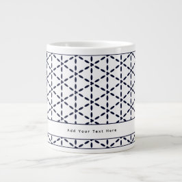 Navy Blue Geometric Pattern on White ジャンボコーヒーマグカップ