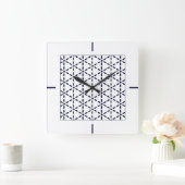 Navy Blue Geometric Pattern on White スクエア壁時計 (ホーム)