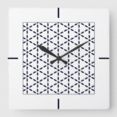 Navy Blue Geometric Pattern on White スクエア壁時計 (正面)