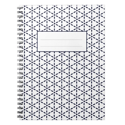 Navy Blue Geometric Pattern on White ノートブック (正面)