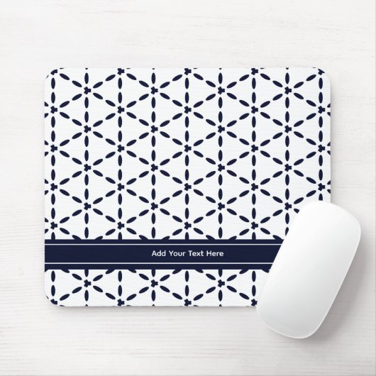 Navy Blue Geometric Pattern on White マウスパッド (マウス)