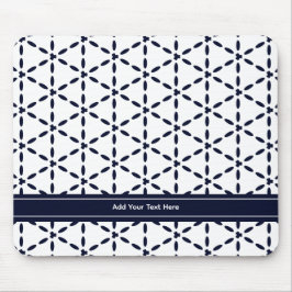 Navy Blue Geometric Pattern on White マウスパッド