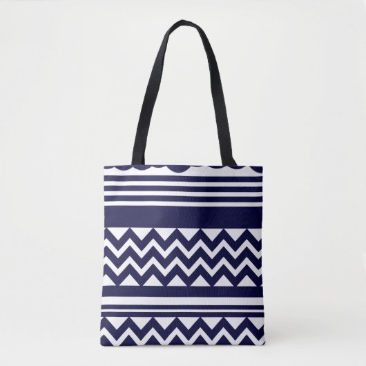 Navy Blue Geometric Pattern Tote Bag トートバッグ (正面)