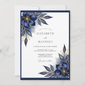 Navy Blue Gilded Formal Wedding 招待状 (正面)