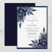 Navy Blue Gilded Formal Wedding 招待状 (正面/裏面)