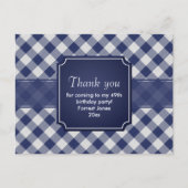 Navy Blue Gingham Pattern Geometricありがとう ポストカード (正面)