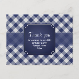 Navy Blue Gingham Pattern Geometricありがとう ポストカード