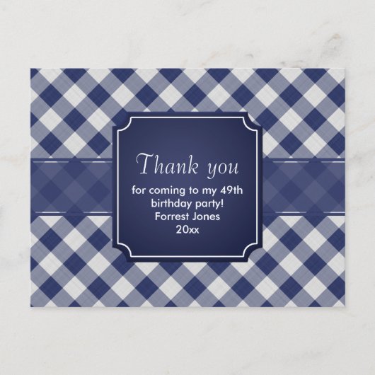 Navy Blue Gingham Pattern Geometricありがとう ポストカード (正面)