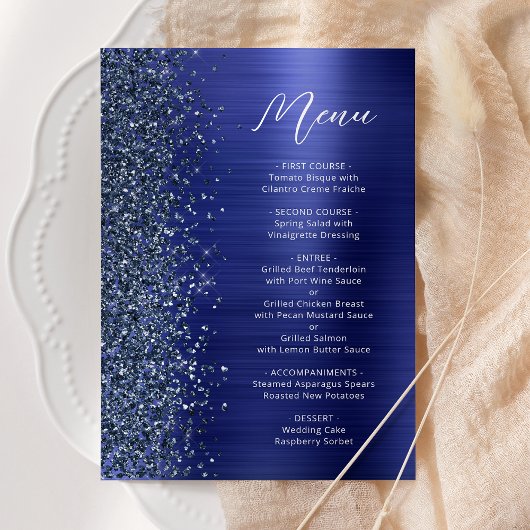 Navy Blue Glam Glitter Script Wedding メニュー
