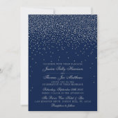 Navy Blue & Glam Silver Confetti Wedding 招待状 (正面)