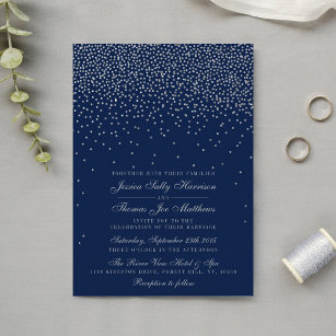 Navy Blue & Glam Silver Confetti Wedding 招待状