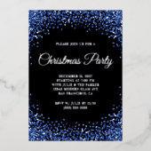 Navy Blue Glitter Border Black Christmas Party 箔招待状 (正面)