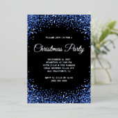 Navy Blue Glitter Border Black Christmas Party 箔招待状 (立ち正面)