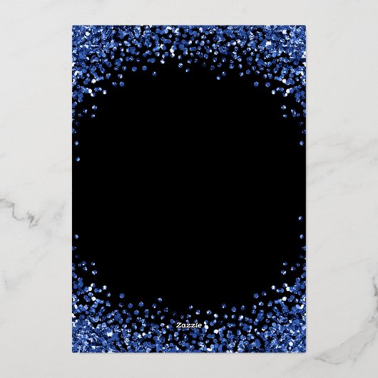 Navy Blue Glitter Border Black Christmas Party 箔招待状 (裏面)