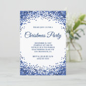 Navy Blue Glitter Border White Christmas Party 招待状 (スタンド正面)