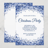 Navy Blue Glitter Border White Christmas Party 招待状 (正面/裏面)