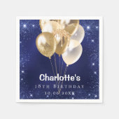 Navy blue glitter gold balloons birthday party スタンダードカクテルナプキン (正面)