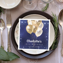 Navy blue glitter gold balloons birthday party スタンダードカクテルナプキン