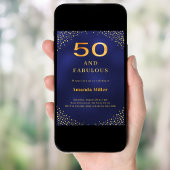 Navy blue gold 50th fabulous birthday invitation 招待状