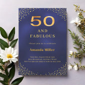 Navy blue gold 50th fabulous birthday invitation 招待状