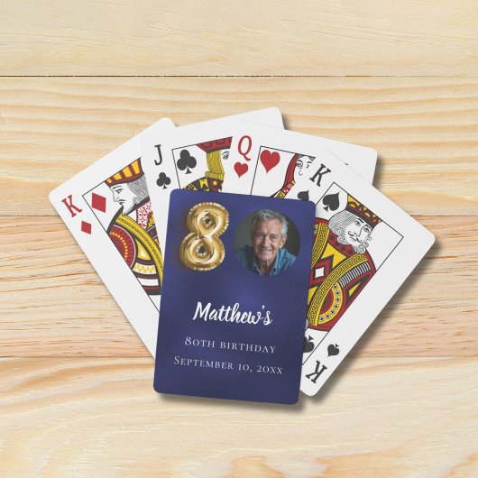 Navy blue gold 80th photo birthday party トランプ