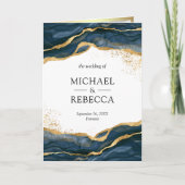 Navy Blue Gold Abstract Ink QR Code Wedding 招待状 (正面)