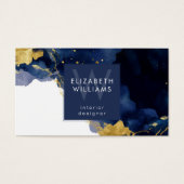 Navy Blue Gold Abstract Monogram Business Card (正面)