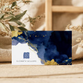 Navy Blue Gold Abstract Monogram Business Card